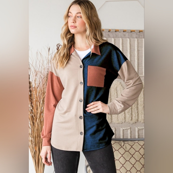 Heimish Full Size Color Block Button Down Shirt - Picture 1 of 5